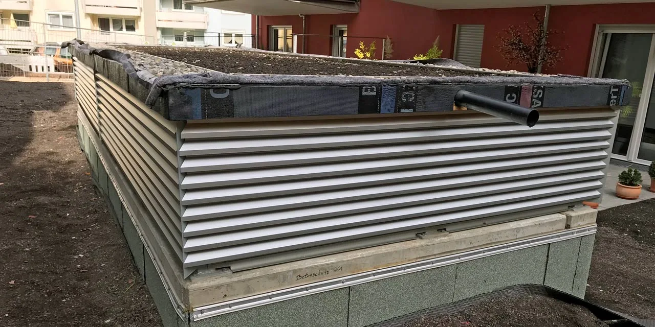 Underground garage ventilation with green roof hood