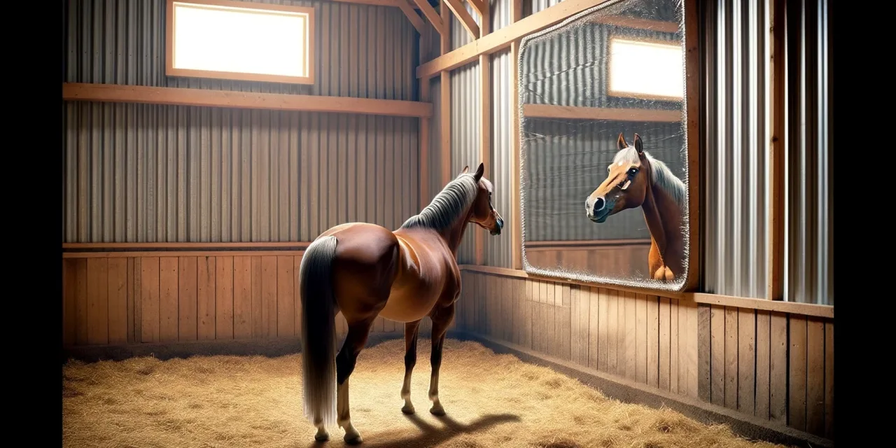Placas de espejos y caballos: Espejos de acero inoxidable pulido en el establo de caballos. Una historia insólita