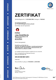 rotecs ISO 9001 Zertifikat