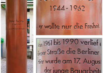 Laserschneiden Berlin bei rotec, Denkmal Peter Fechter mit gelaserter Schrift und präziser Laserbeschriftung im Stahl