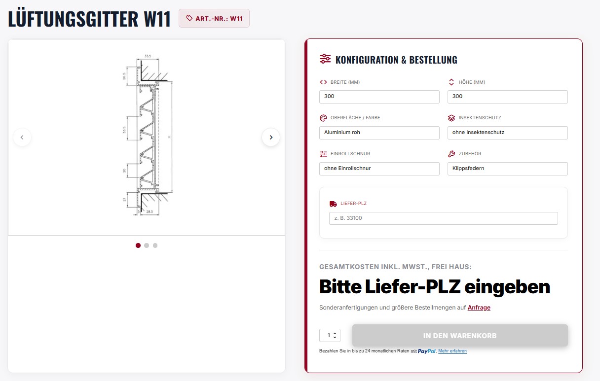 Lüftungsgitter und Wetterschutzgitter nach Maß online bei rotec konfigurieren